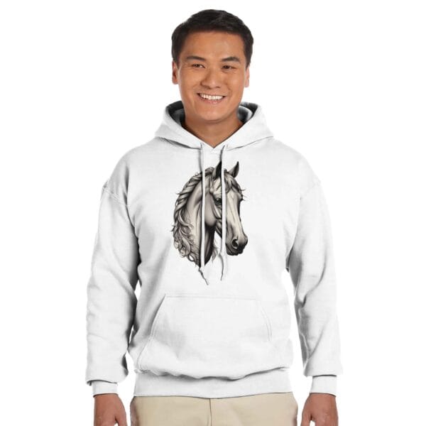 Sweat à capuche unisexe classique | Gildan® 18500 | Tête de cheval N-B